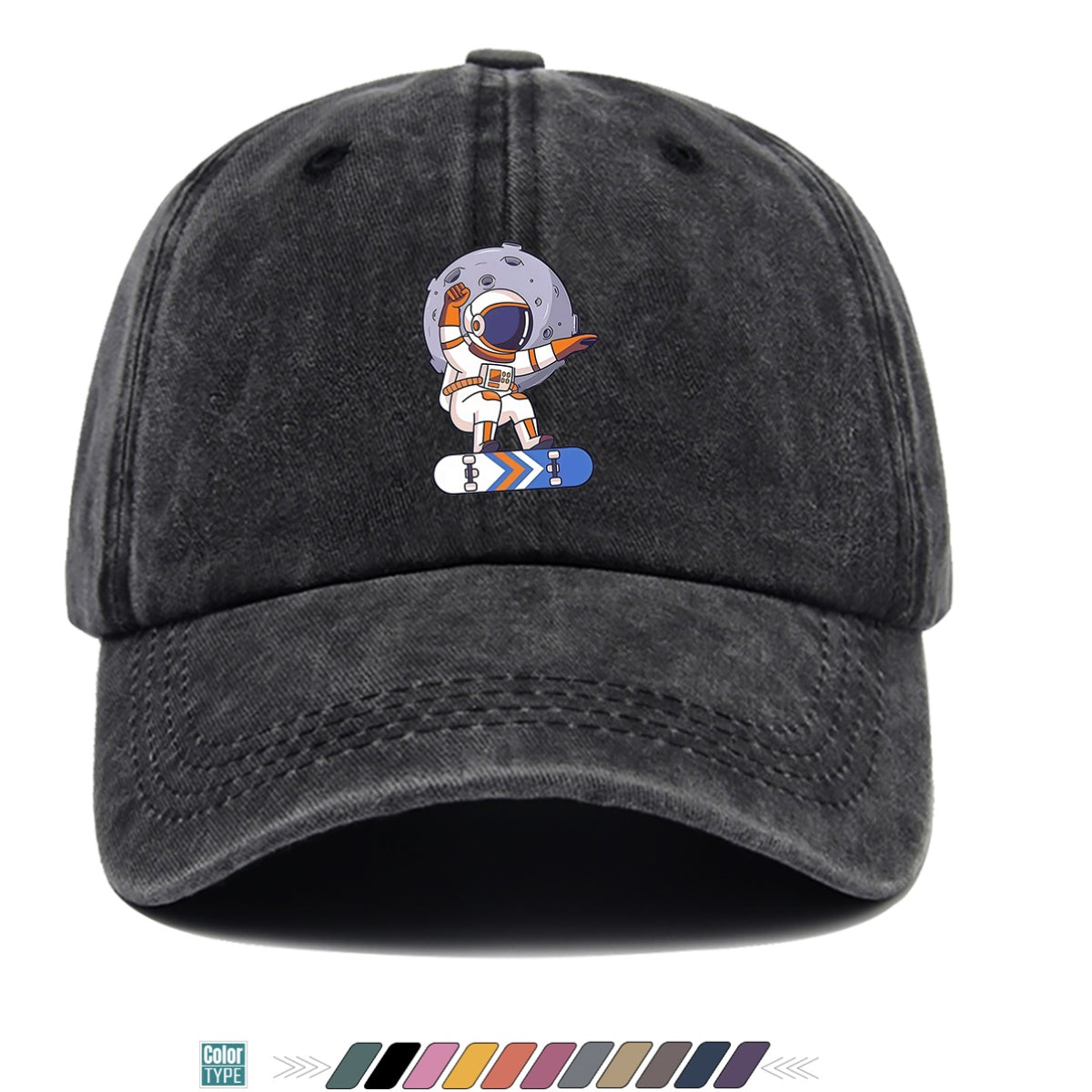 1pc Astronaut Skateboard Print Baseball Cap, Trendy Individual Sun Hat, Fashionable Cool Breathable Unisex Duckbill Cap, Adjustable Size Street Hip-Hop Hat, Outdoor Travel Sunshade Hat Suitable for Skateboarding, Street Dance, Camping