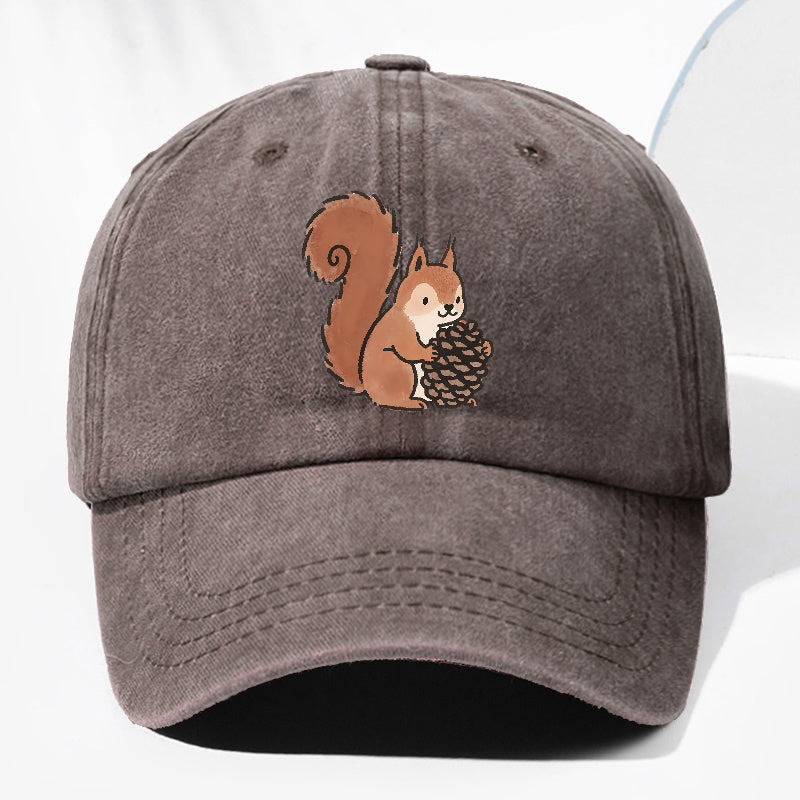 Unisex Squirrel Print Washed Vintage Baseball Cap, Fashionable Sun Outdoor Hat for Men and Women, Adjustable Trucker Hat Suitable for All Seasons and Daily Wear