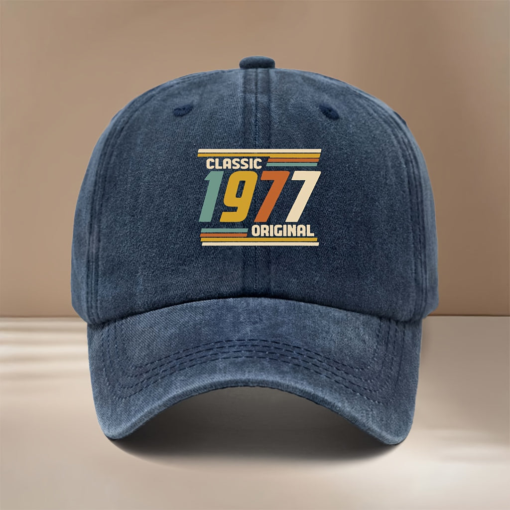 1977 Graphic Baseball Cap, Comfortable And Minimalist, Suitable for Both Men And Women. This Six-Panel Hat Is Perfect for Gatherings, Camping, And Features a Textured Design. It'S a Stylish