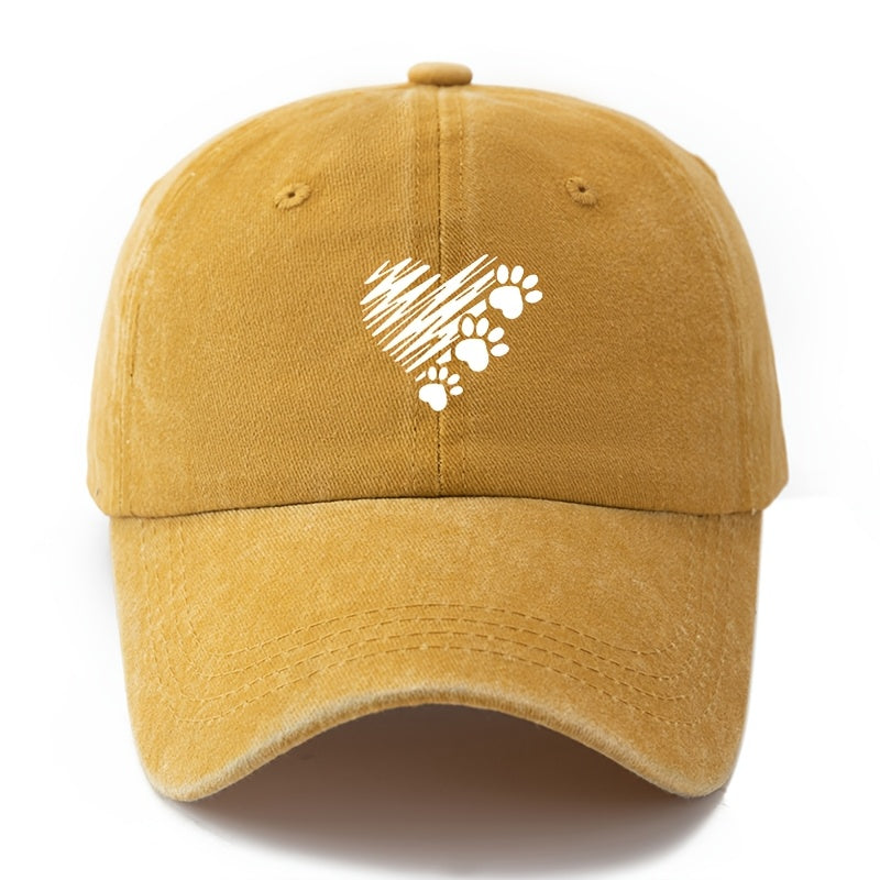 1 Unisex Fashionable Printed Graffiti Heart Dog Paw Baseball Cap | Classic Retro Lightweight Curved Brim, Ideal for Outdoor Travel, Camping, Casual Wear, and Daily Commute, Brand: MAKEFGE