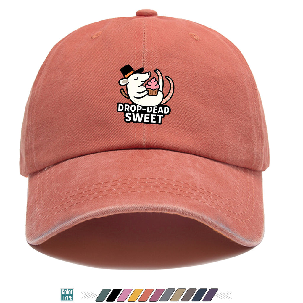 1pc 1pcs "DROP-DEAD SWEET" Mouse Top Hat & Cupcake Print Cap - Adjustable Unisex Baseball Hat Suitable for Parties, Travel, Daily Wear - Cute, Themed Outfits, Street Style for Men & Women (Powder Cream Cupcake)
