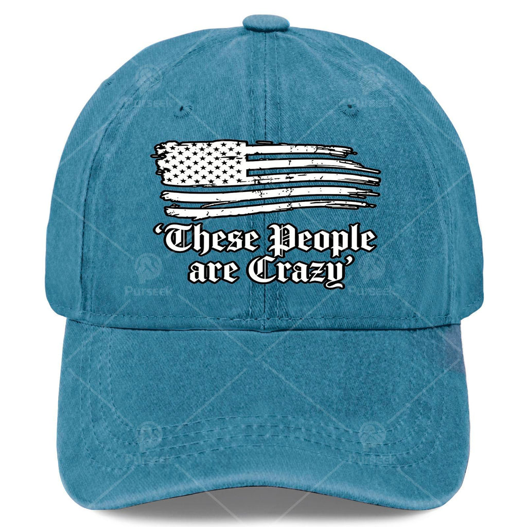 These People Are Crazy USA Flag Vintage Baseball Suitable for &, Retro Washed Unisex Hat with Full-Body Flag Print, Lightweight Round for 4th of, Games, Casual Wear