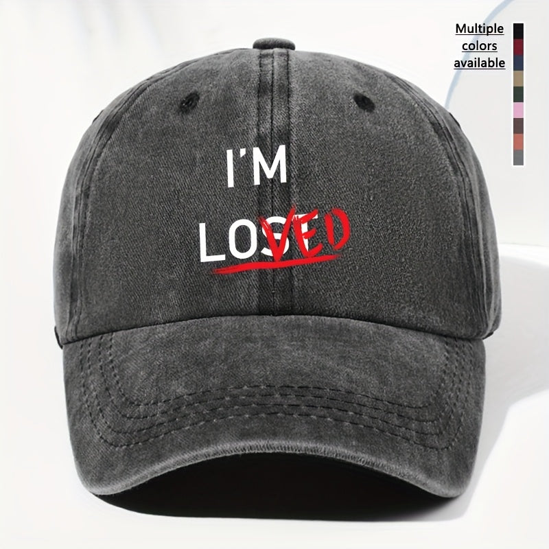 Unisex IM LOVED Letter Print Washed Vintage Baseball Cap Fashion Men Women Sun Hat Adjustable Size Trucker Cap Suitable for All Seasons Daily Wear