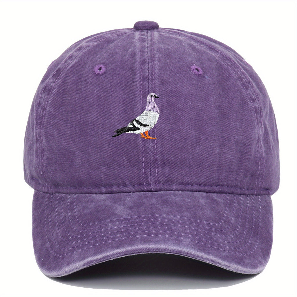 Lightweight Rayon Baseball Cap with Pigeon & VERG Print Emblem - Adjustable Metal Buckle, Minimalist Round Top Hat for Casual & Smart-Casual Wear, Year-Round Mature Style (Not Washable)