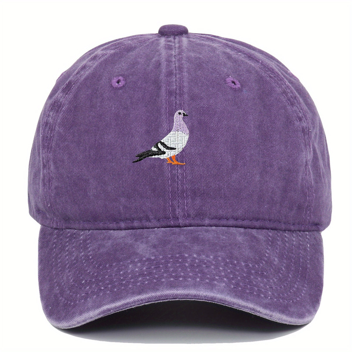 Lightweight Rayon Baseball Cap with Pigeon & VERG Print Emblem - Adjustable Metal Buckle, Minimalist Round Top Hat for Casual & Smart-Casual Wear, Year-Round Mature Style (Not Washable)