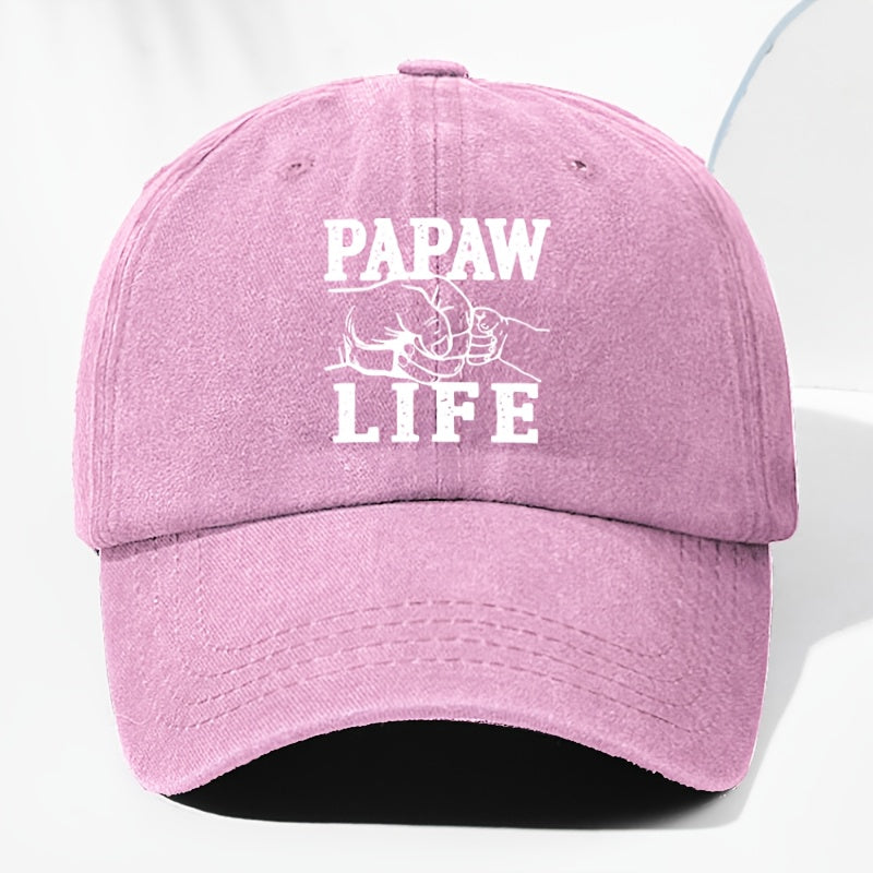 Unisex "PAPAW LIFE" Letter Print Washed Vintage Baseball Cap, Fashionable Sun Outdoor Hat for Men and Women, Adjustable Fit Trucker Hat Suitable for All Seasons and Daily Wear