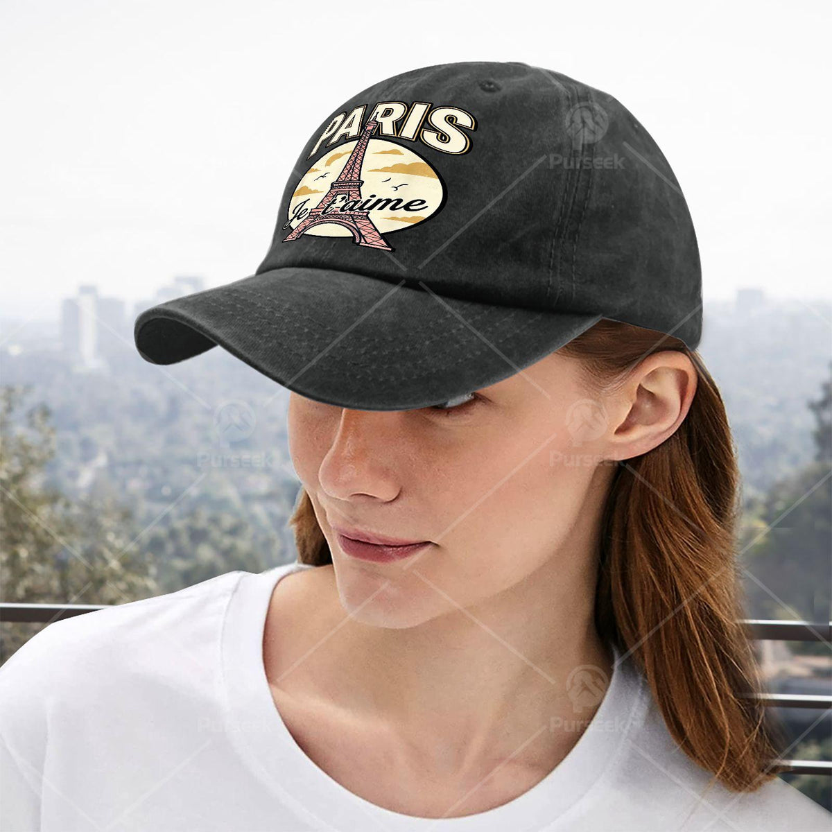 Paris Eiffel Tower Je Taime Vintage Baseball - Retro French Souvenir Hat Suitable for Travel, Unisex &, Iconic Eiffel Tower Print, Round Top for Christmas Gifts, 4th of Events, Casual Wear