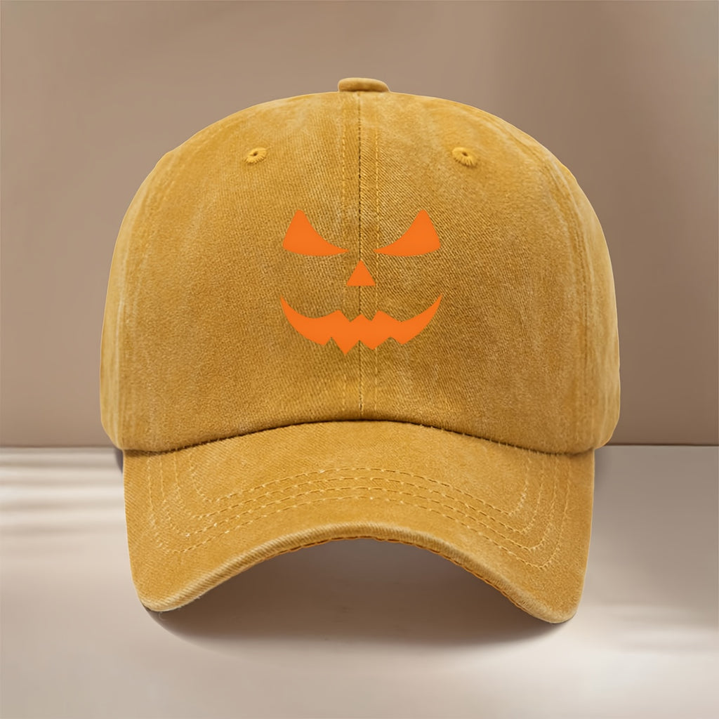 Pumpkin Joyful Face Pattern Baseball Cap, Adjustable Size, Fashionable Hip-Hop Hat for Men and Women, Curved Brim Hat for Parties, Dinners, and Camping, Comfortable and Lightweight Duckbill Cap, Highly Versatile Six-Panel Hat, Simple with Textured