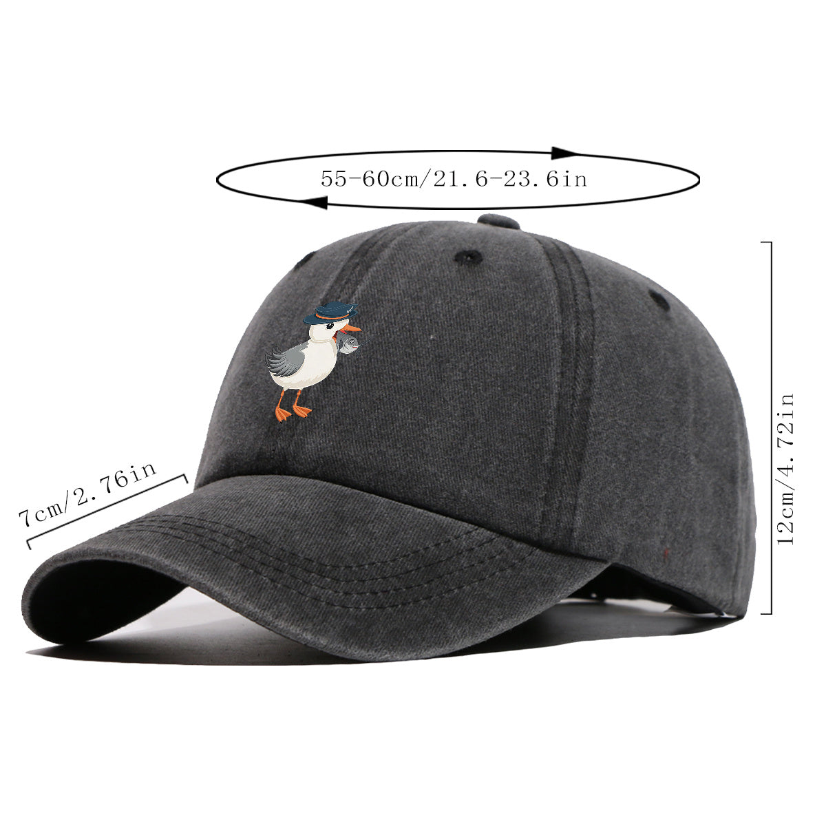 1pc Cartoon Seagull Wearing a Navy Hat with an Anchor Pattern, Holding a Fish in Its Mouth, with a Colorful Geometric Striped Background. Fun Animal Print Baseball Cap, Comfortable And Breathable Sun Hat, Stylish, Individual, And Beautiful