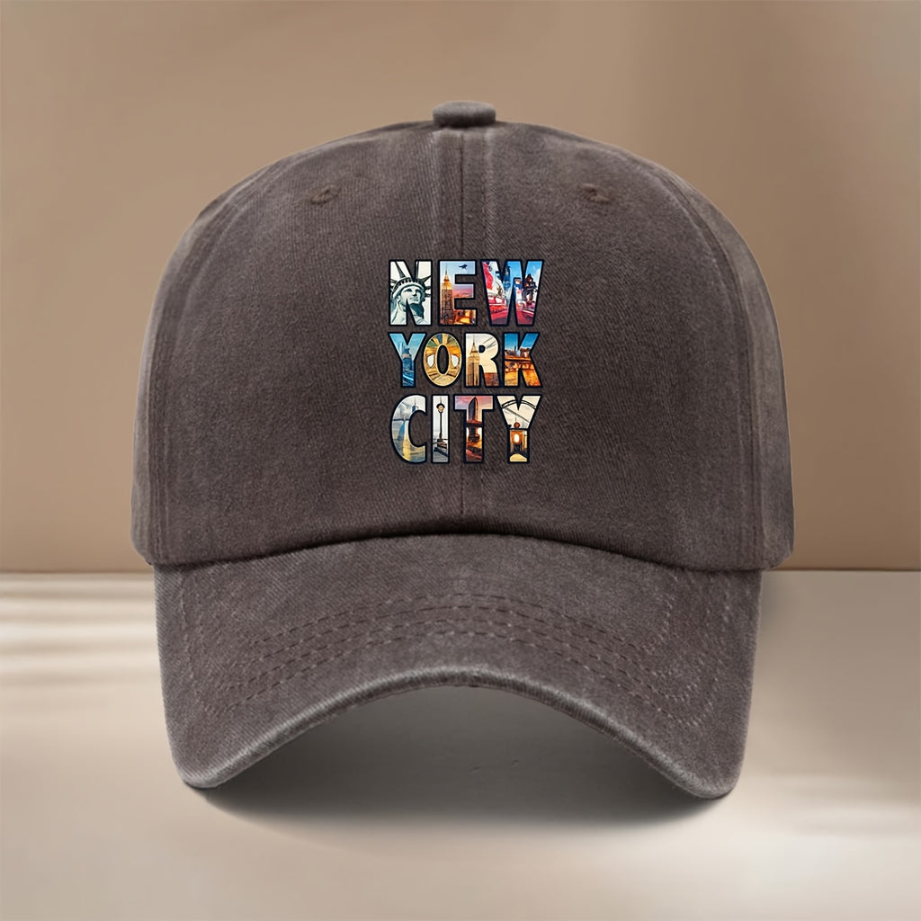 NEW YORK CITY Letter Cityscape Pattern Baseball Cap with Textured Comfort Hip-Hop Hat Unisex Curved Cap for Friends' Gatherings Camping Matching Lightweight Easy Duckbill Cap Individual Style Six-Panel Cap Casual Hat Trendy Fashion All-Season Adjust