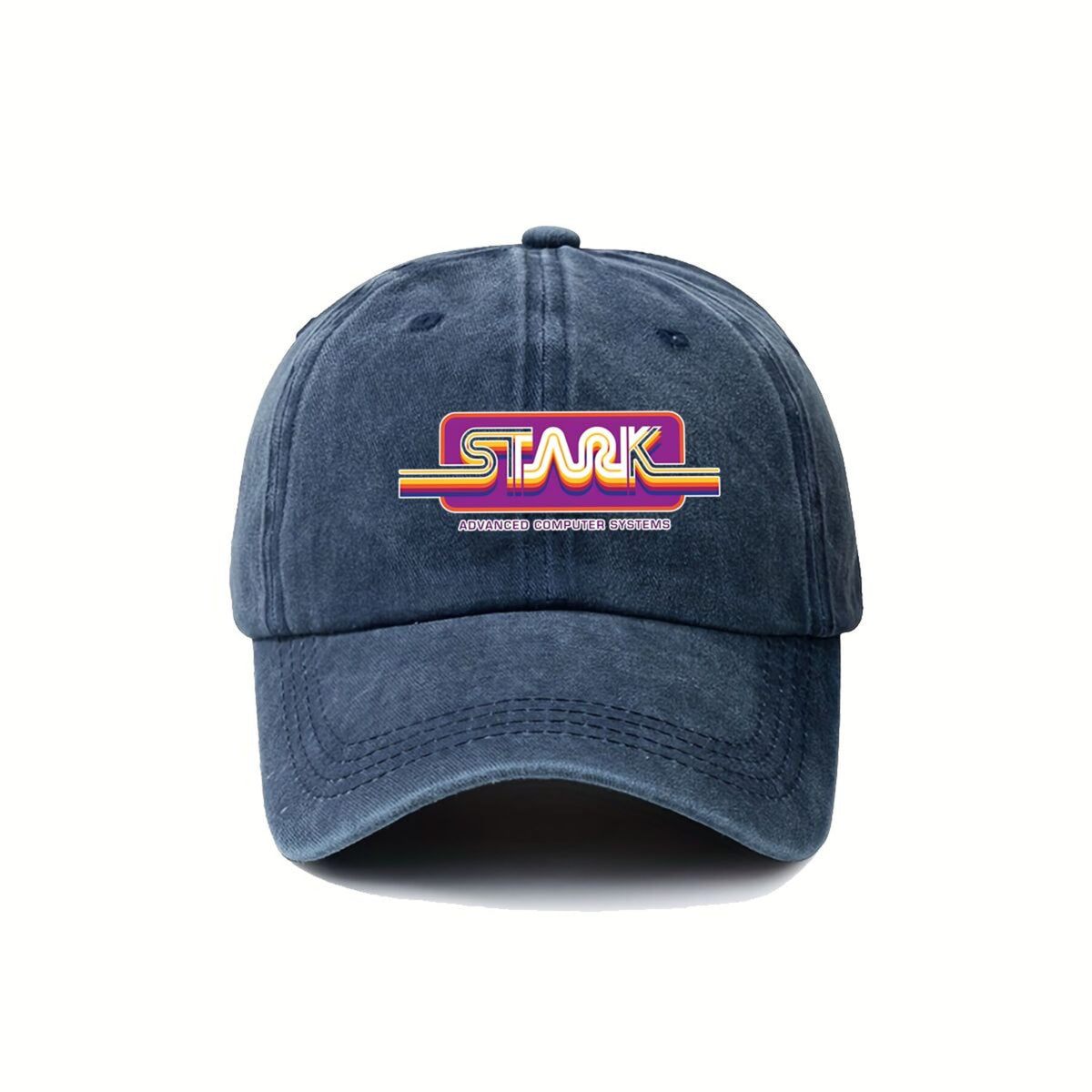 1980S Stark Technologies Computer Graphics Sticker Vintage Washed Distressed Duckbill Cap Unisex Outdoor Baseball Hat Adjustable Lightweight Breathable Retro Style Golf Cap