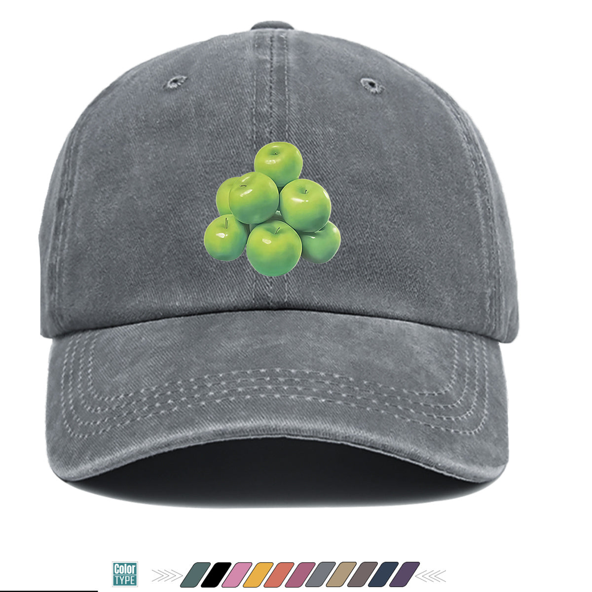 1pc Green Apple Print Baseball Cap for Men & Women - Adjustable Unisex Hat with Stacked Apple, Suitable for Outdoor, Travel, Parties, Casual Wear - Fresh, Holidays, Anniversaries - Apple-Themed Cap