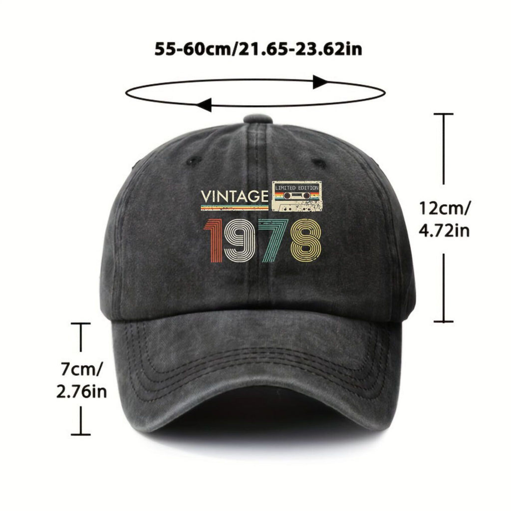 1978 Year Marked Fashion Vintage Washed Distressed Duckbill Cap Unisex Outdoor Baseball Cap Adjustable Washed Vintage Style Lightweight Breathable Golf Cap