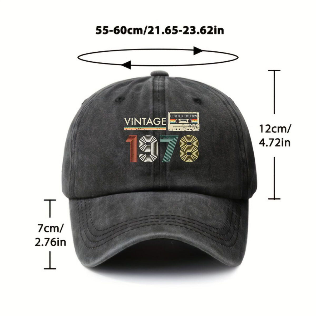 1978 Year Marked Fashion Vintage Washed Distressed Duckbill Cap Unisex Outdoor Baseball Cap Adjustable Washed Vintage Style Lightweight Breathable Golf Cap