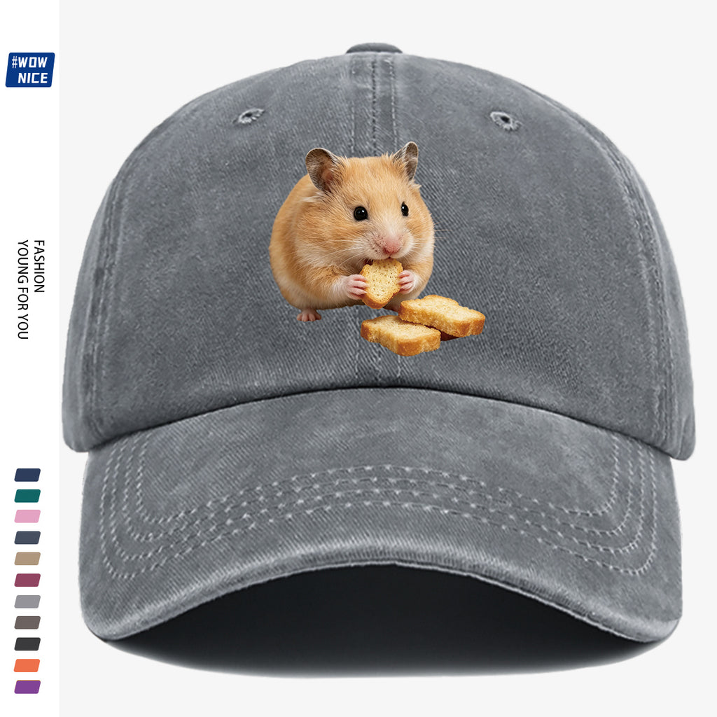 1pc Light Brown Hamster Holding Bread Slice Cute Printed Baseball Cap, Soft And Skin-Friendly Baseball Cap, Lively And Adorable Eye-Catching Men'S Women'S Baseball Cap, Adjustable Size, Casual Daily Hat, Commuting And Shopping Hat