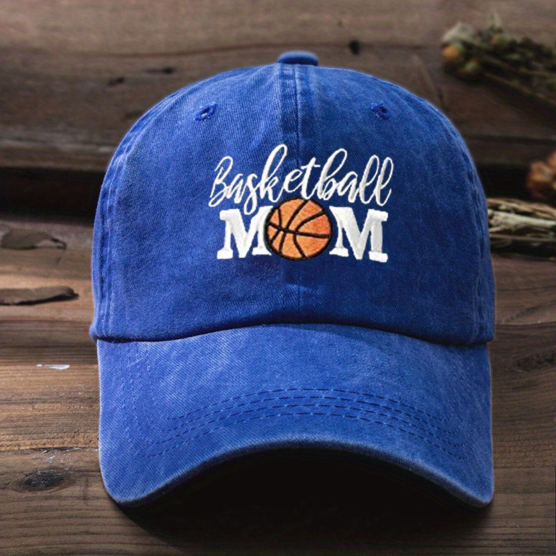 Trendy Unisex Embroidered BASKETBALL MOM Washed Baseball Cap for Outdoor And Casual Wear