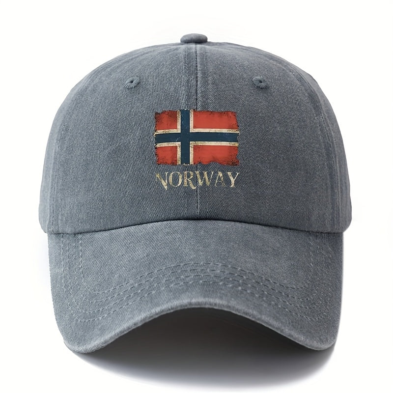 A Unisex, Fashionable and Versatile Baseball Cap with a Printed Norwegian Flag, a Classic Retro Washed Outdoor Lightweight Curved Brim Cap, Suitable for Outdoor Vacations, Travel, Camping, and Other Leisure Activities.