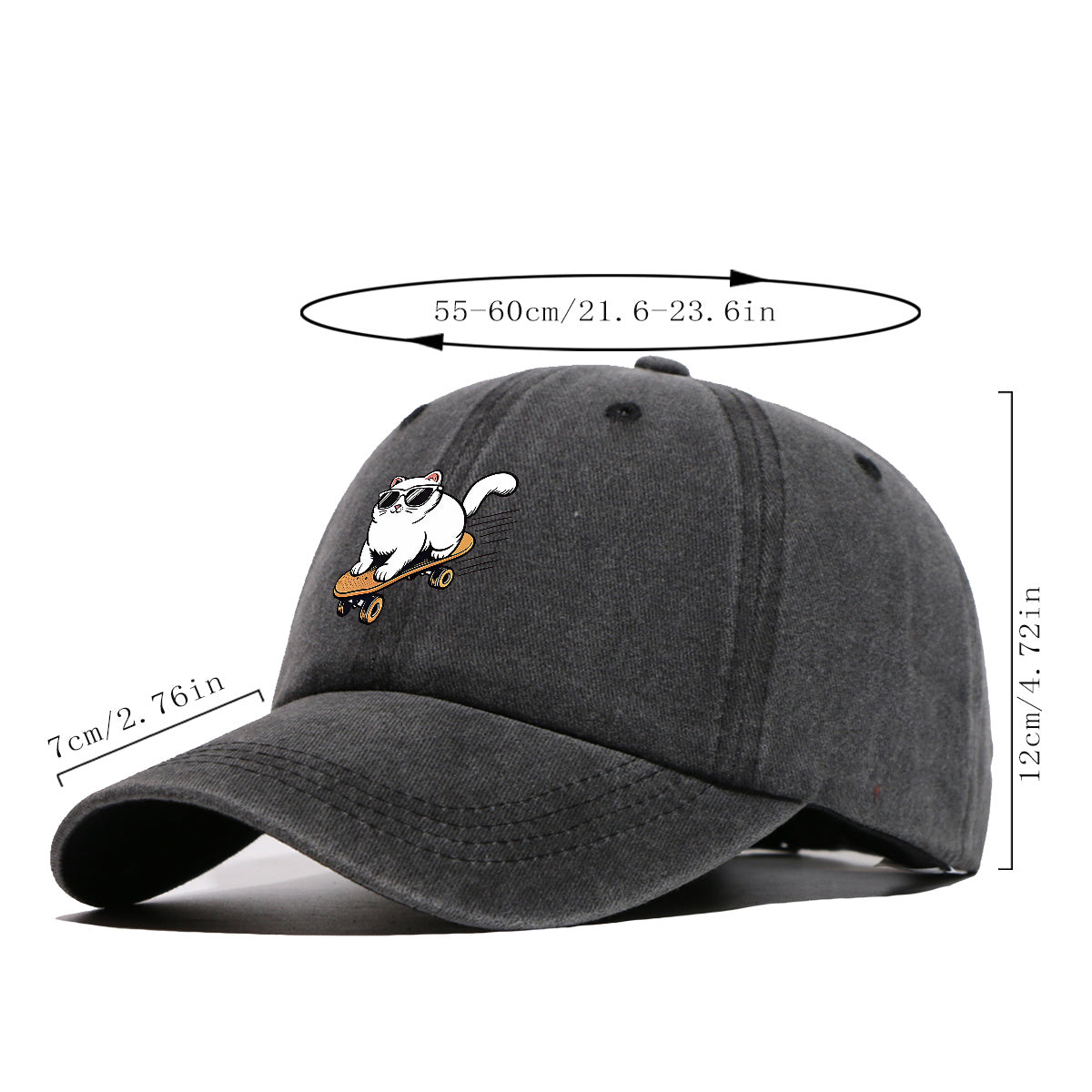 1pc 1pcs White Cat with Fashion Glasses Trucker Hat - Adjustable Unisex Cap Suitable for Skateboarding, Streetwear, Music Festivals, Summer Sun, Breathable Visor, Trendy Gift for &, Birthday Present for Skateboarders