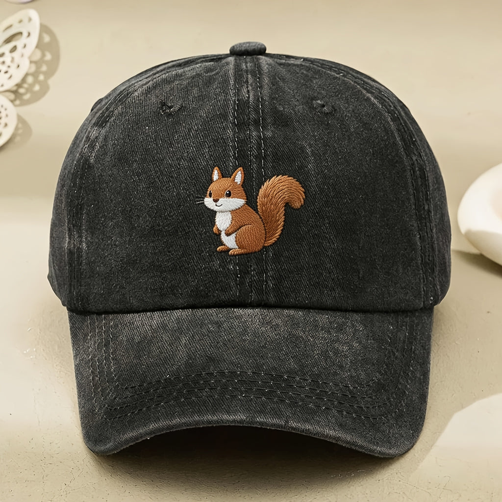 Cute Squirrel Embroidered Baseball Cap for Men And Women Vintage Casual Streetwear Hat for Anniversary Gift