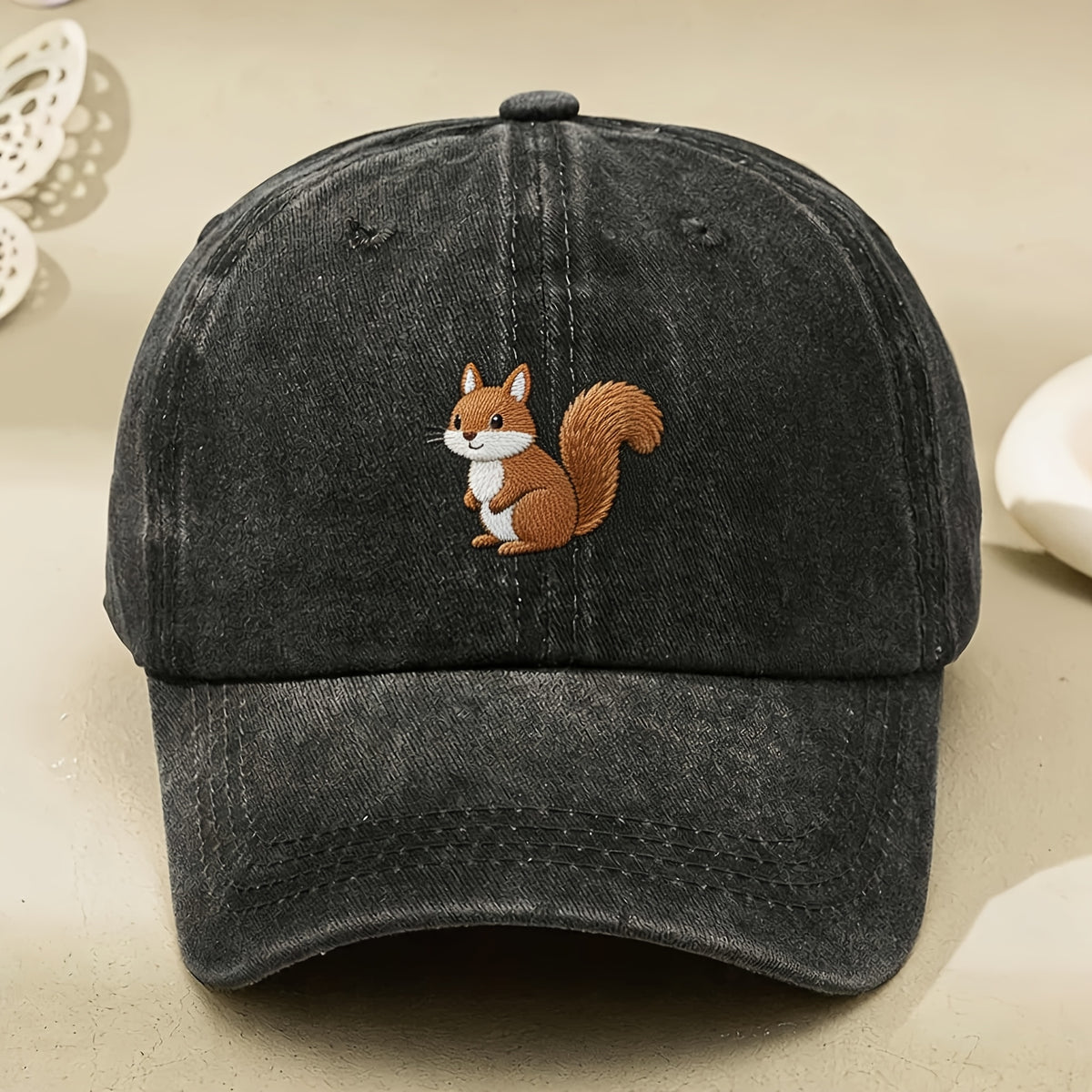 Cute Squirrel Embroidered Baseball Cap for Men And Women Vintage Casual Streetwear Hat for Anniversary Gift