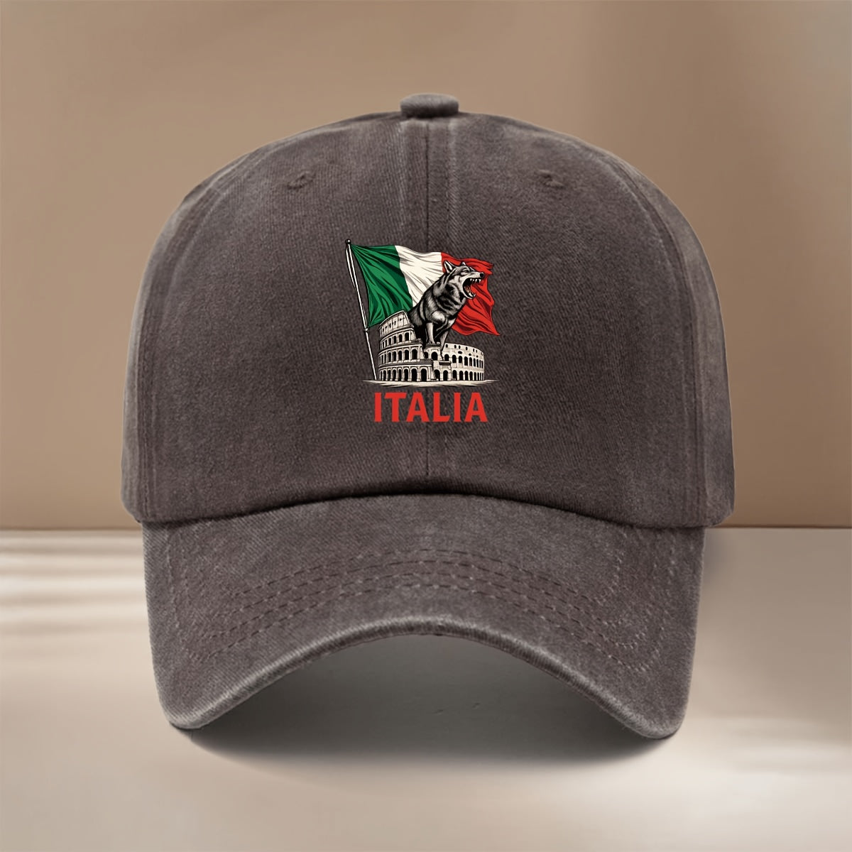 Baseball Cap with "ITALIA" Text and Wolf Graphic, All-season Versatile Fit, Casual and Relaxed Style, Textured Six-panel Design, Comfortable and Lightweight Hip-hop Cap, Adjustable Size, Curved Brim, Unisex Snapback, Trendy and Fashionable for Sports