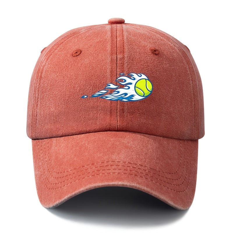 A Unisex Fashionable and Versatile Printed Flame Baseball Cap, Featuring a Classic Vintage Washed Outdoor Lightweight Curved Brim. Suitable for Casual Occasions Such as Outdoor Vacations, Travel, and Camping, as Well as Holiday Parties and Hip-hop