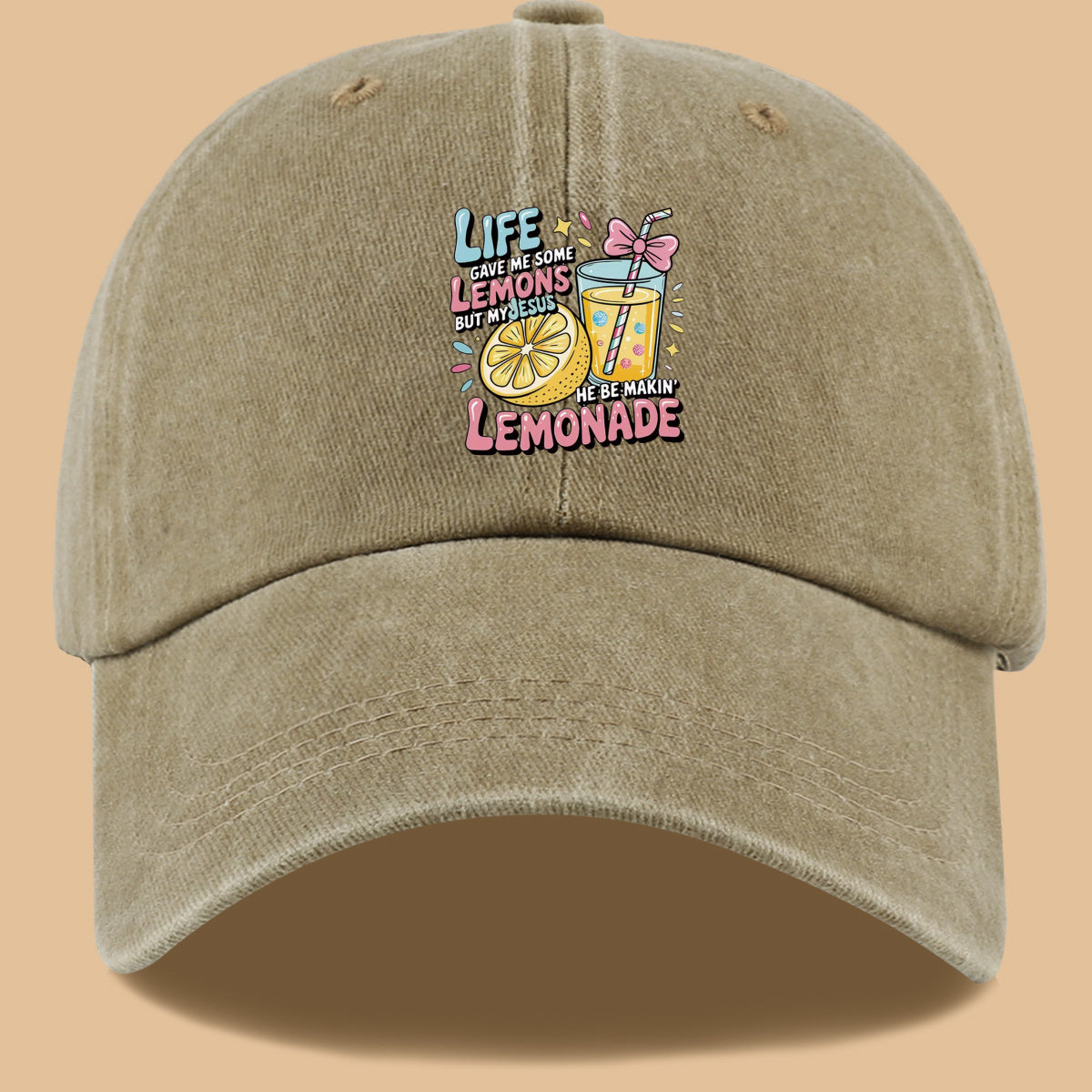 1pc "Life Gave Me Some Lemons but My Jesus He Be Makin' Lemonade" English Phrase Printed Baseball Cap, Fun Lemon and Lemonade Cup Illustration Sun Hat, Stylish, , and Aesthetically Pleasing, Unisex Adjustable Baseball Cap, Casual Street Hat