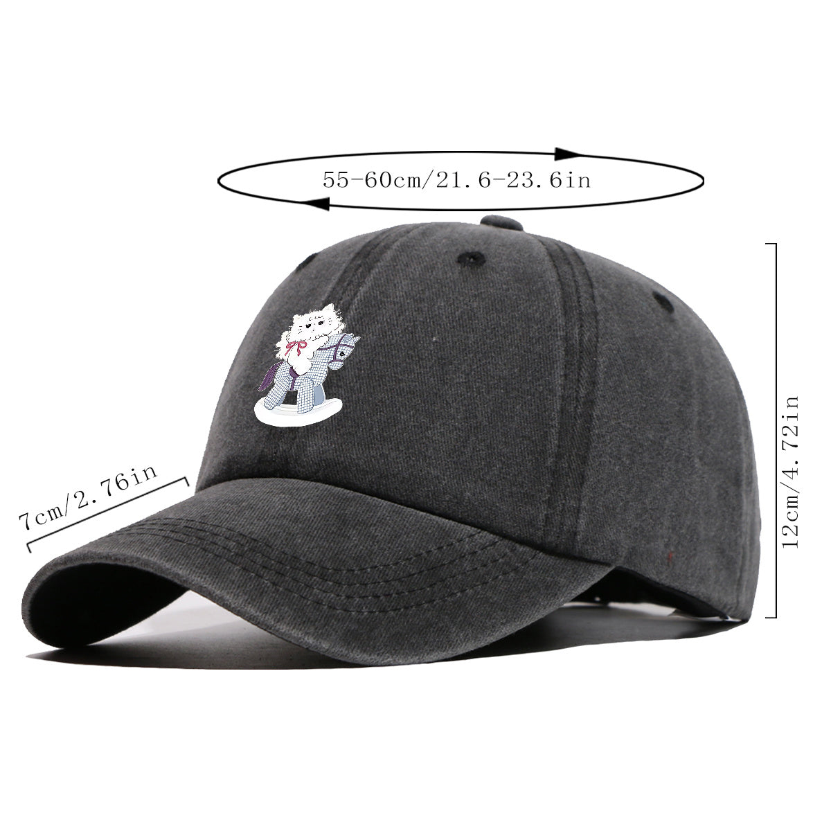 1pc Cartoon Cat Riding a Wooden Horse Printed Baseball Cap, Cute and Adorable Sun Hat, Stylish, , and Beautiful, Unisex Adjustable Baseball Cap, Daily Casual Hat, Family Outing Hat, Suitable for Shopping, Picnics, Amusement Parks, Parties