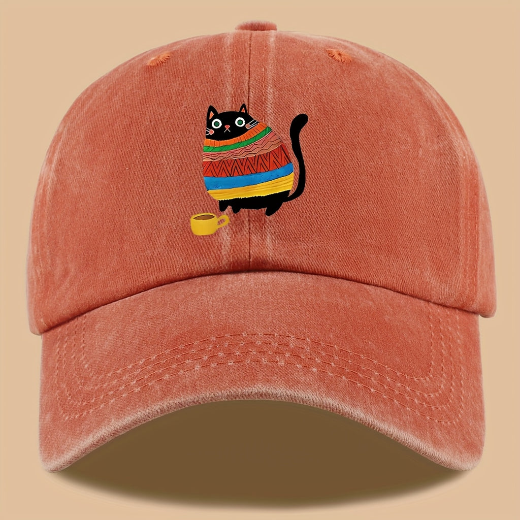 70 Lightweight Breathable 1pc Cat Print Trucker Hat - Vintage Washed Baseball Cap with Adjustable Strap, Unisex Outdoor Sun Hat | Ideal for Vacation, Hiking, Birthday Gifts