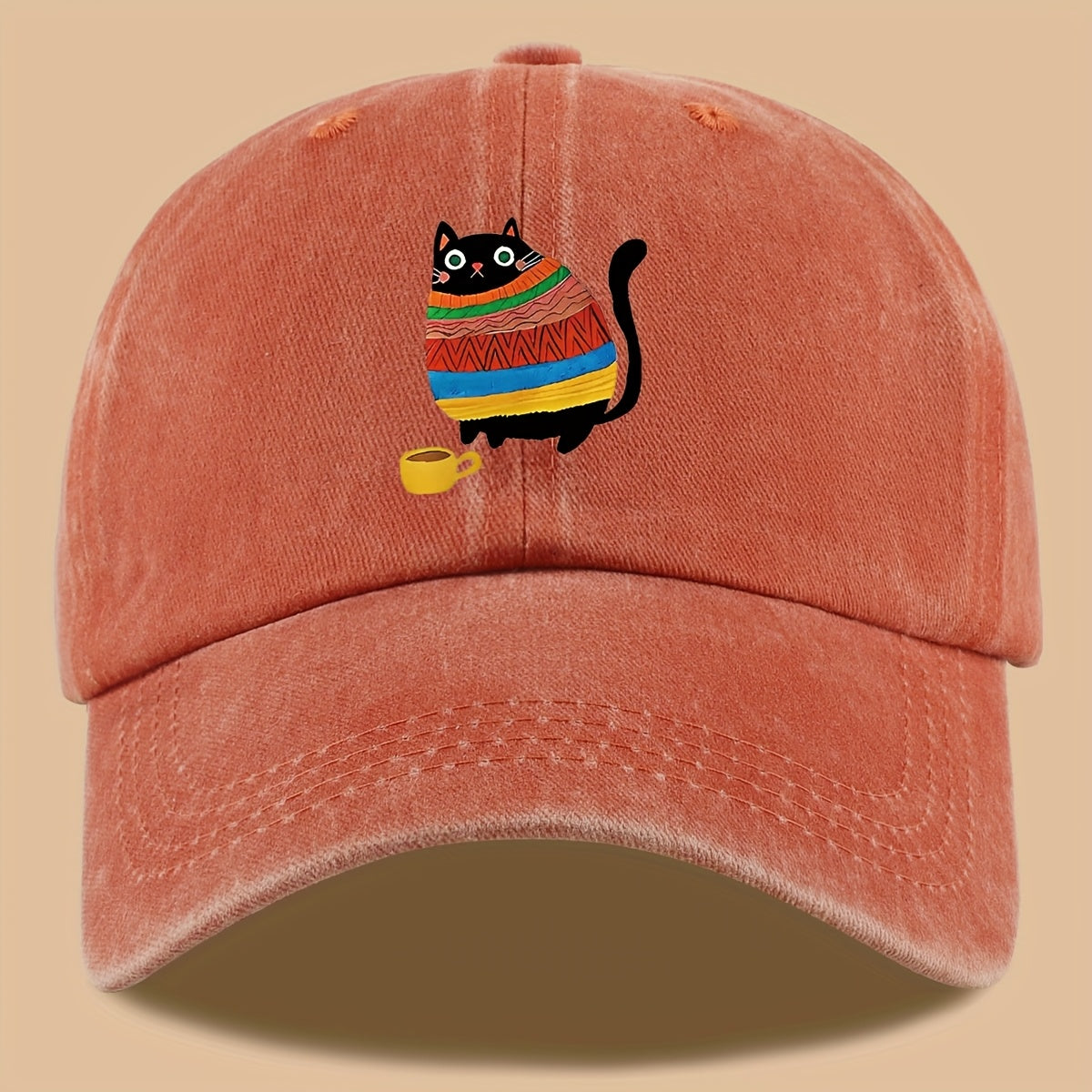 70 Lightweight Breathable 1pc Cat Print Trucker Hat - Vintage Washed Baseball Cap with Adjustable Strap, Unisex Outdoor Sun Hat | Ideal for Vacation, Hiking, Birthday Gifts