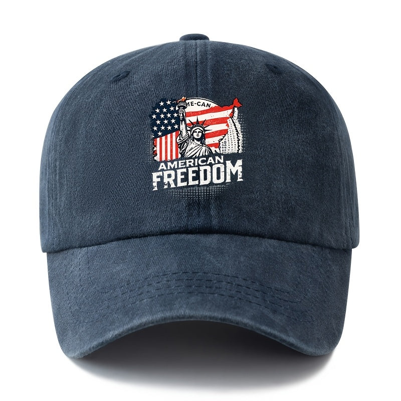 A Unisex Fashionable and Versatile Printed FREEDOM Statue of Liberty Baseball Cap, Classic Vintage Washed Outdoor Lightweight Curved-brim Hat, Trucker Baseball Cap, Suitable for Outdoor Vacations, Travel, Camping, and Other Casual Occasions