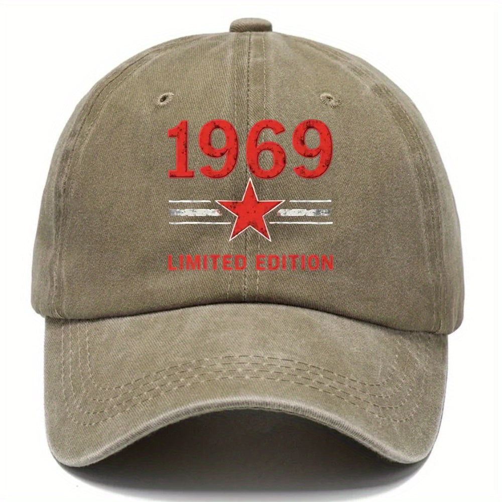 1 Vintage 1969 Baseball Cap - Adjustable Dad Hat with Red '69' Print, Olive Green Vintage Sports Hat, for Men And Women, Gym, Golf, Casual Wear - Limited Edition Vintage Hat Gift Idea, Golf Additions, Classic Design, Durable Construction