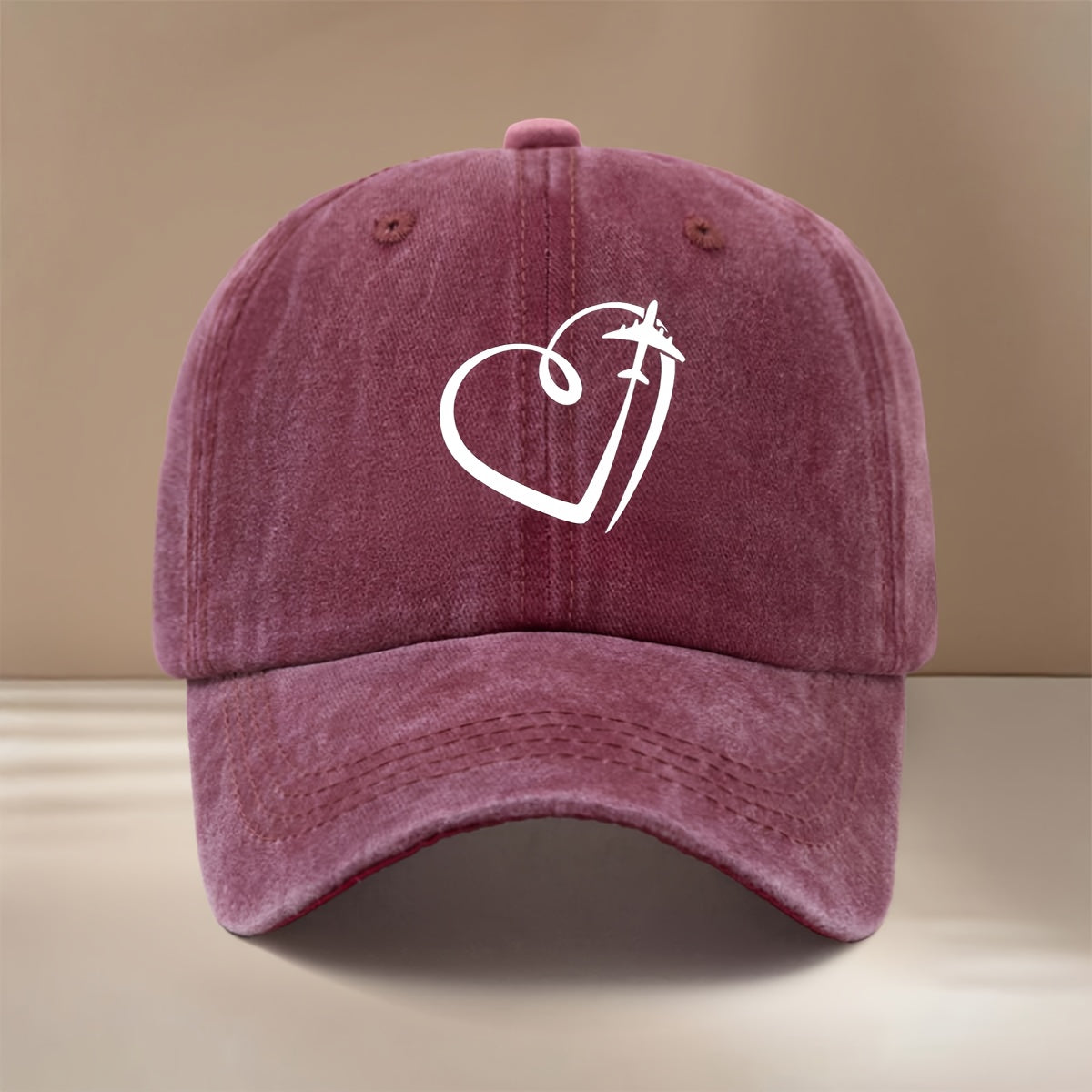 Airplane Line Heart Pattern Baseball Cap Comfortable Fashion Hip-Hop Hat Unisex Casual Hat for Parties, Camping, And Casual Outfits, Easy Curved Brim Cap, Lightweight Duckbill Cap, Individual All-Match Trendy Cool Six-Panel Cap, Versatile Style