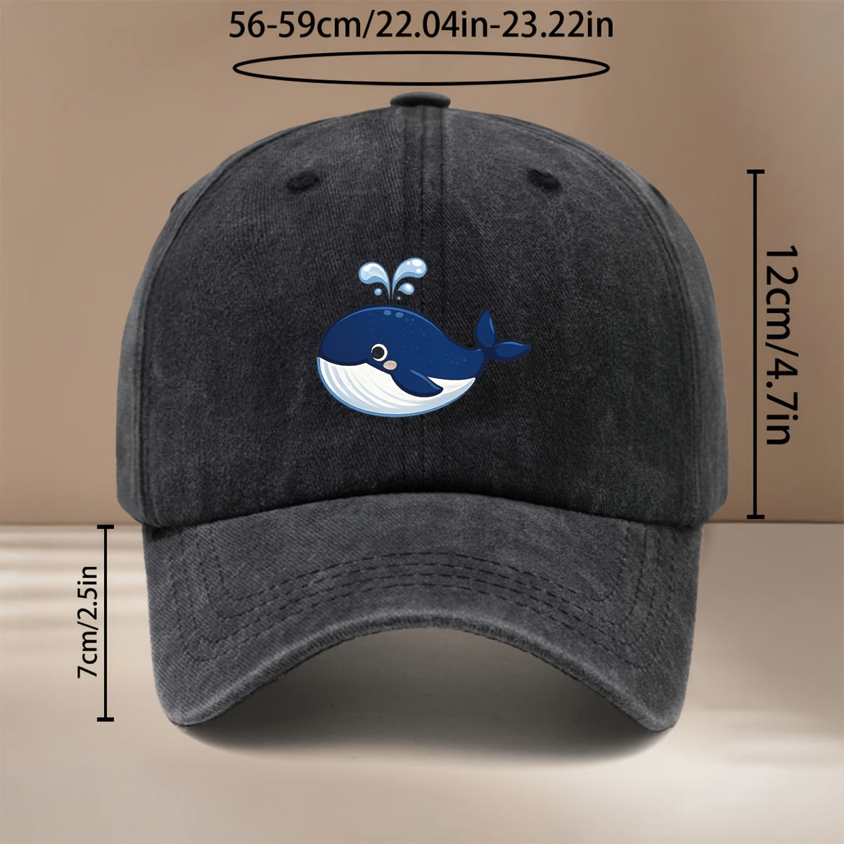 This Is a Baseball Cap with a Whale Spouting Water Graphic Print. It Is a , Lightweight, and Adjustable Casual Hat Suitable for Both Men and Women. This Stylish and Trendy Snapback Cap Is Perfect for Outdoor Sports, Dinners, Camping, and Other