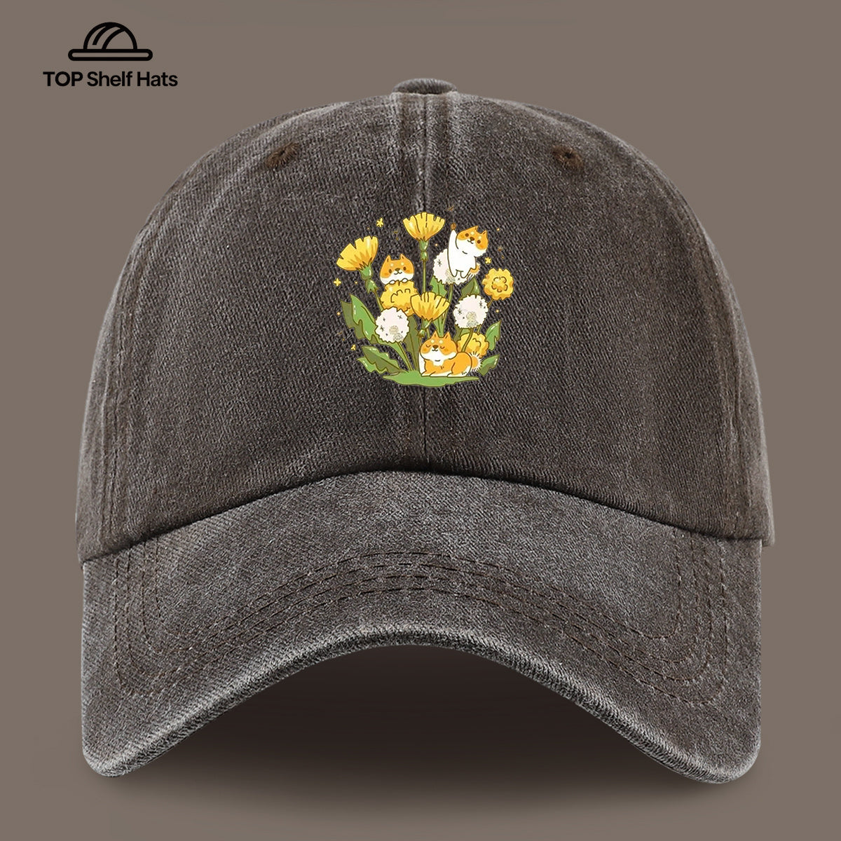 1pc Shiba Inu Dandelion Flower Patch Baseball Cap, Cute Pet Pattern Sun Hat, Fashionable Fresh And Beautiful Unisex Baseball Cap, Adjustable Size, Casual Shopping Hat, Travel Photography Hat, Suitable for Outdoor Picnics, Camping, Travel