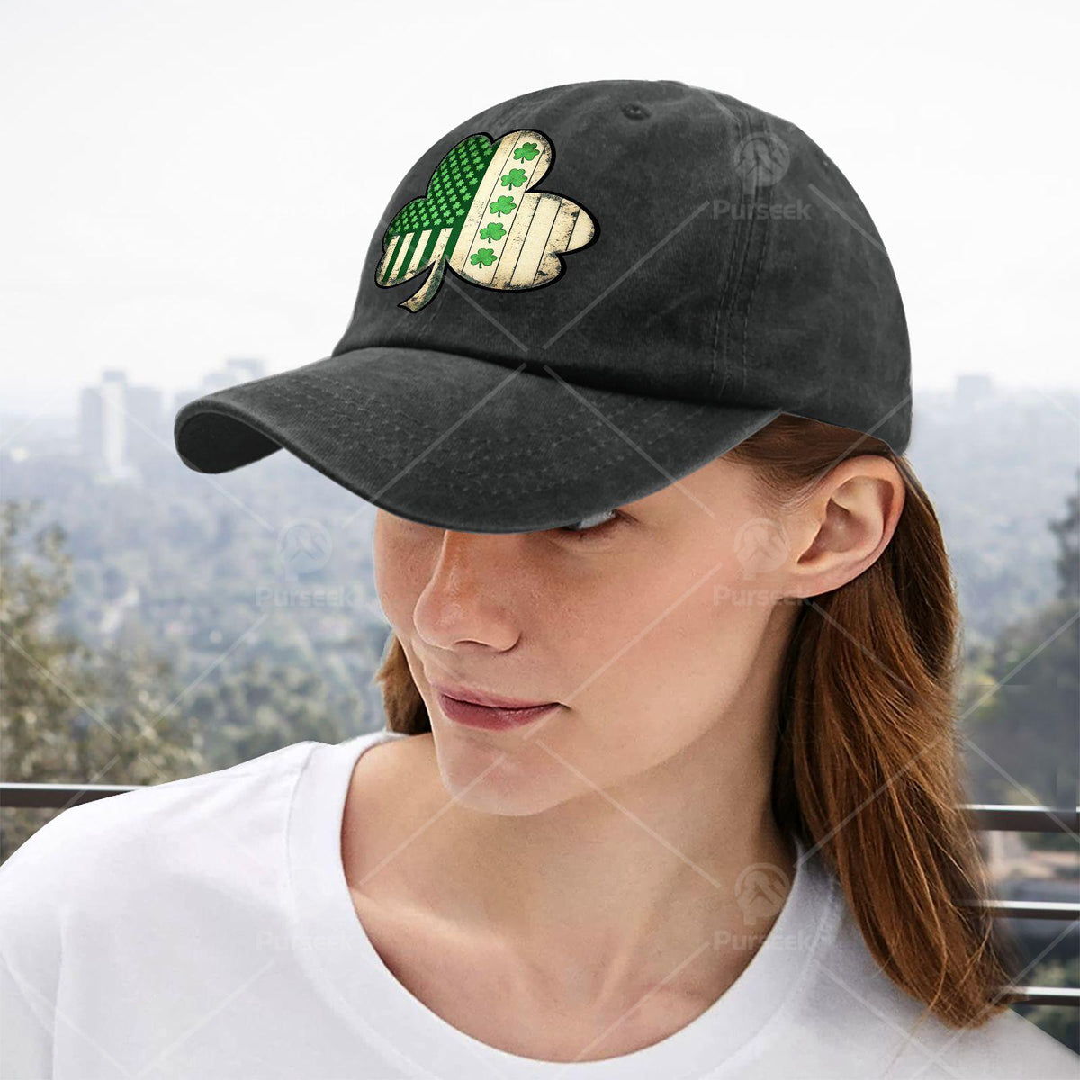 US American Flag with Shamrocks for St Patricks Day Baseball Hat Unisex