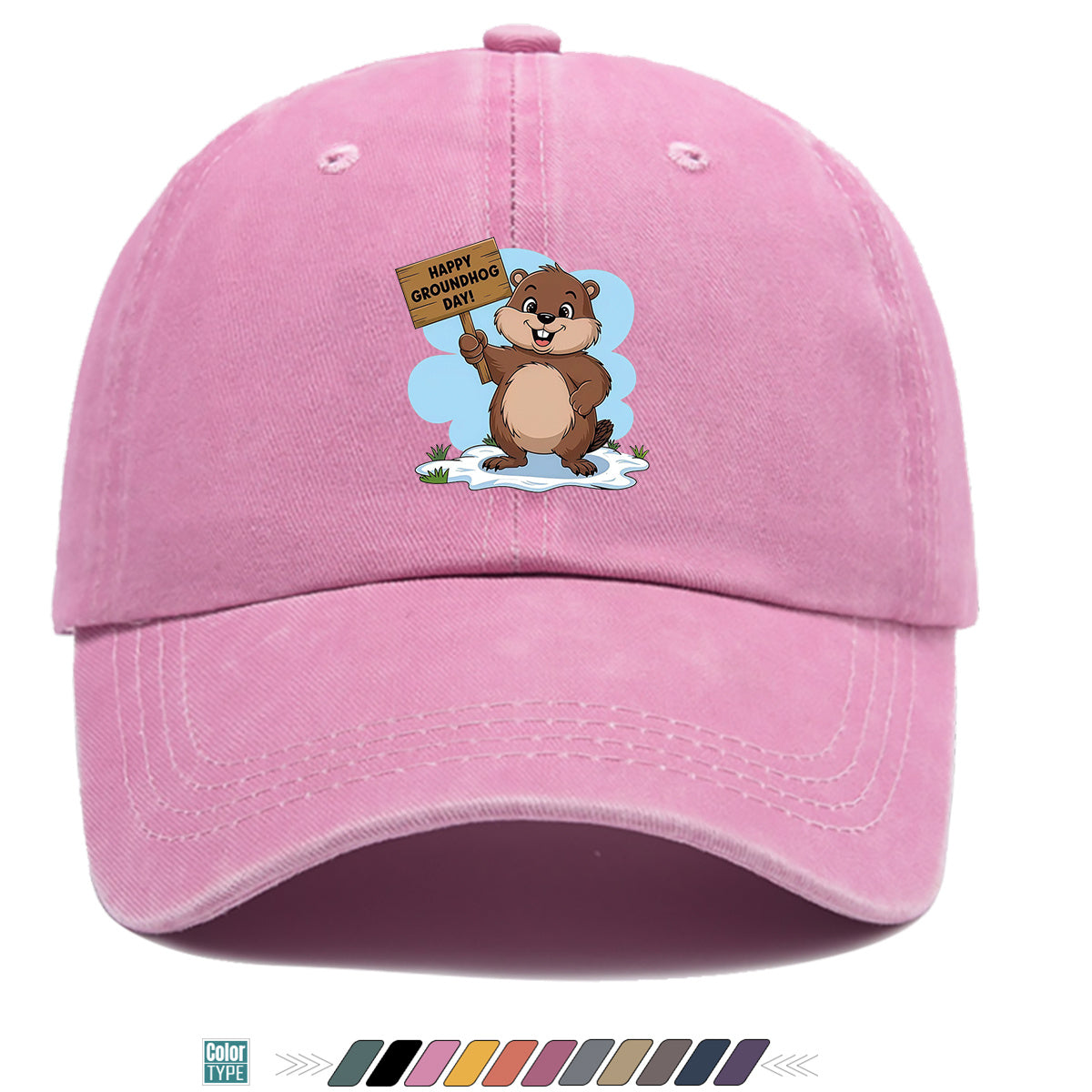 1pc Groundhog Day Theme Cartoon Print Baseball Cap, Happy Groundhog Holding Sign Pattern Sun Hat, Fashion Casual Duckbill Cap, Unisex Adjustable Size, Outdoor Travel Hat, Daily Wear Hat, Holiday Party Hat, Birthday Gift Hat, Friend Gathering Hat