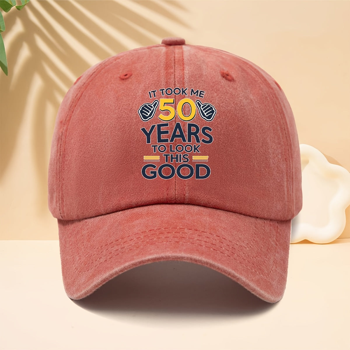 50Th Birthday Commemorative Washed Baseball Cap Self-Deprecating Humorous Slogan Distressed Dad Hat Retro Distressed Soft Top Hat Trucker Cap Casual All-Match Can Be Party Gift Or Wearable Item Making The Birthday Star The Center of Attention Daily