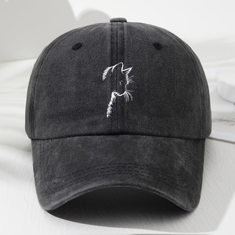Unisex Vintage Cat Ear Baseball Cap, Trendy And Versatile, Comfortable And Breathable, Sun-Protective Hat for Outdoor Sports, Adjustable Lightweight Polyester Fiber in Classic Black