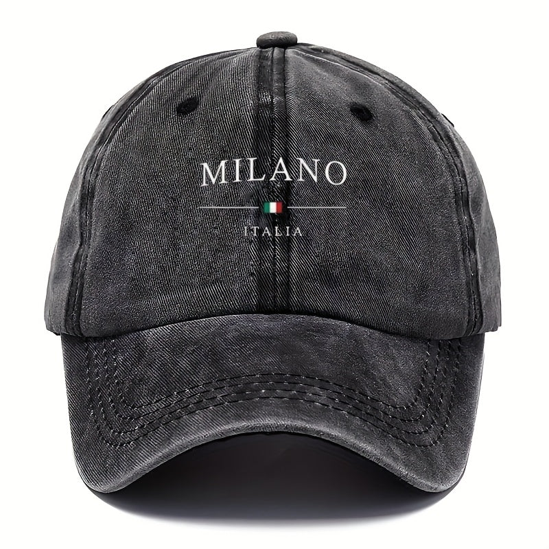 Vintage washed baseball cap, Milan print design, adjustable dad hat, mixed colors, woven fabric - hand washable, duckbill cap, European-American style