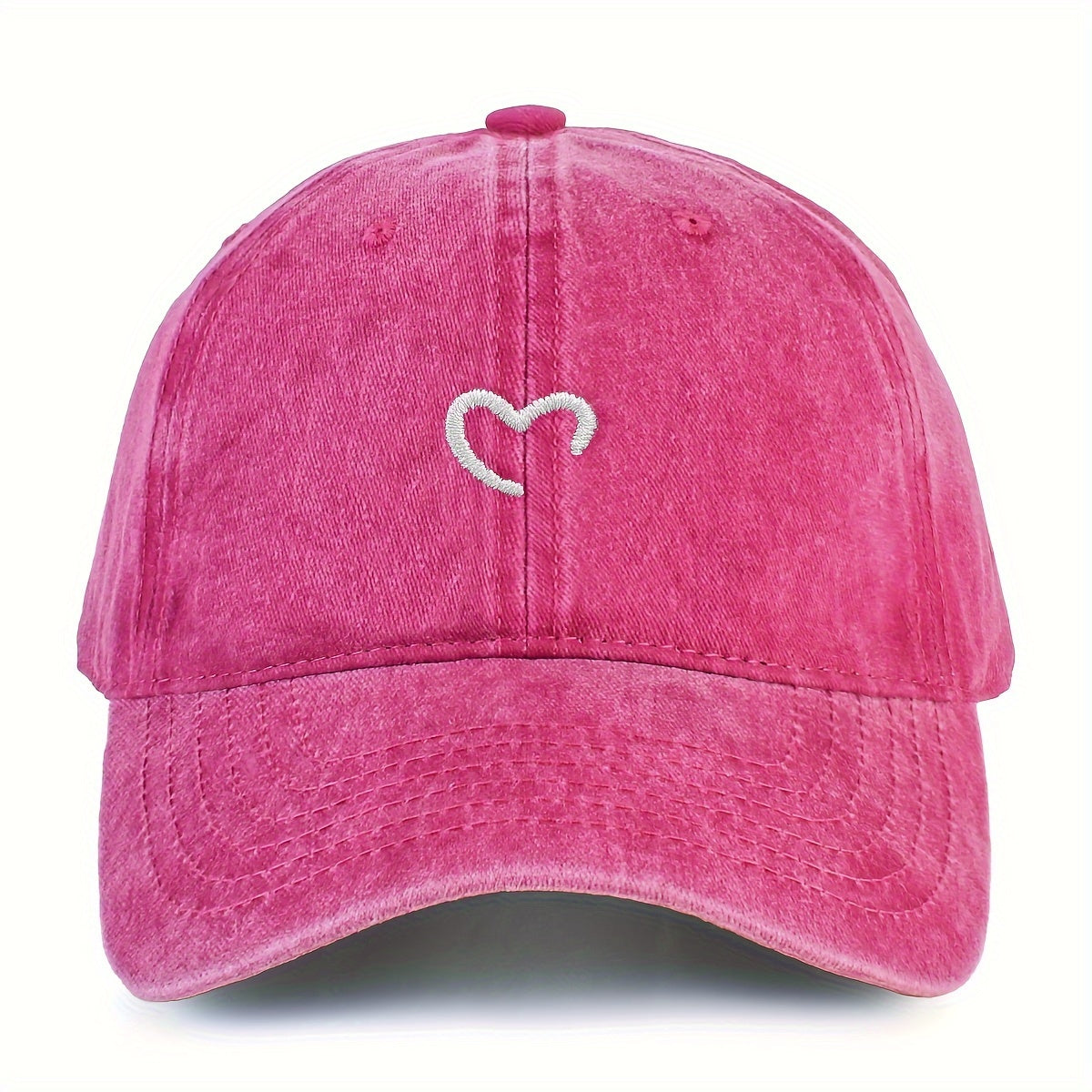Women'S Heart-Shaped Embroidered Vintage Washed Baseball Cap, Adjustable Size, Suitable for Urban Vacation Wear