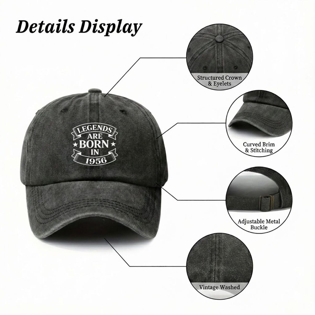 1956s Are Born Vintage Retro Baseball Cap - Unisex Adjustable Pull-String Hat with 1956 Print, Machine Washable Sun Suitable for Outdoor Sports, Casual Wear & Nostalgic Gift for Men and Women
