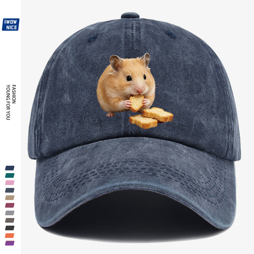 1pc Light Brown Hamster Holding Bread Slice Cute Printed Baseball Cap, Soft And Skin-Friendly Baseball Cap, Lively And Adorable Eye-Catching Men'S Women'S Baseball Cap, Adjustable Size, Casual Daily Hat, Commuting And Shopping Hat