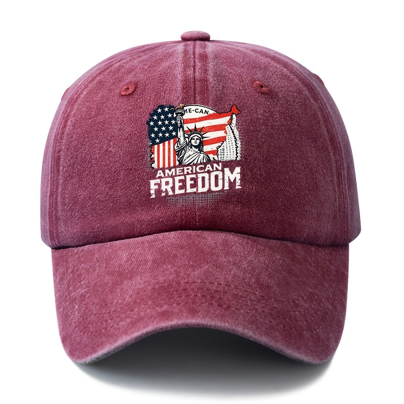 A Unisex Fashionable and Versatile Printed FREEDOM Statue of Liberty Baseball Cap, Classic Vintage Washed Outdoor Lightweight Curved-brim Hat, Trucker Baseball Cap, Suitable for Outdoor Vacations, Travel, Camping, and Other Casual Occasions