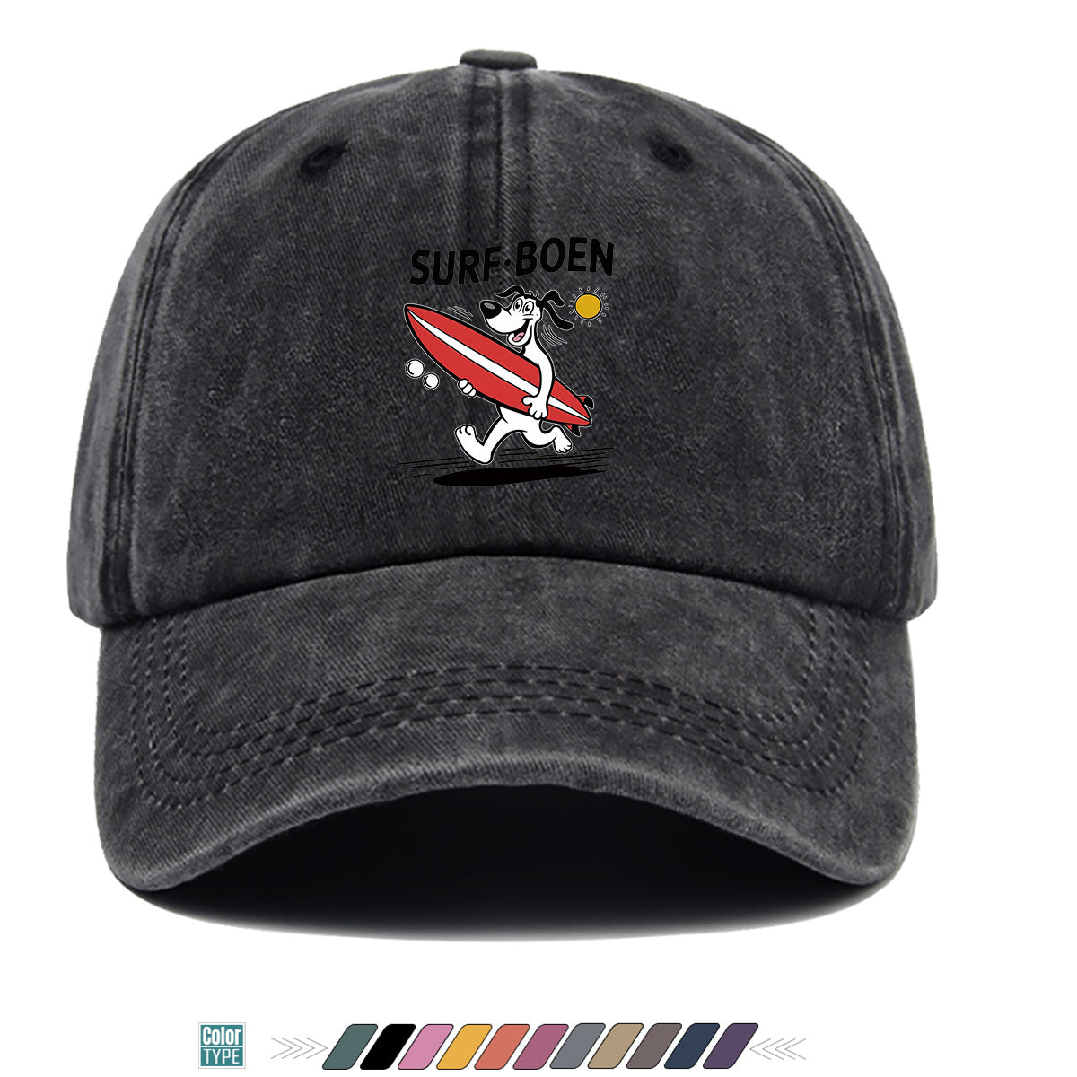 1pc Surfing Dog Fun Print Baseball Cap, Comfortable Breathable Sun Hat, Fashionable Individual Aesthetic Unisex Cap, Adjustable Size Casual Street Hat, Beach Vacation Hat, Suitable for Surfing, Beach, Vacation, Party, Outdoor Sports