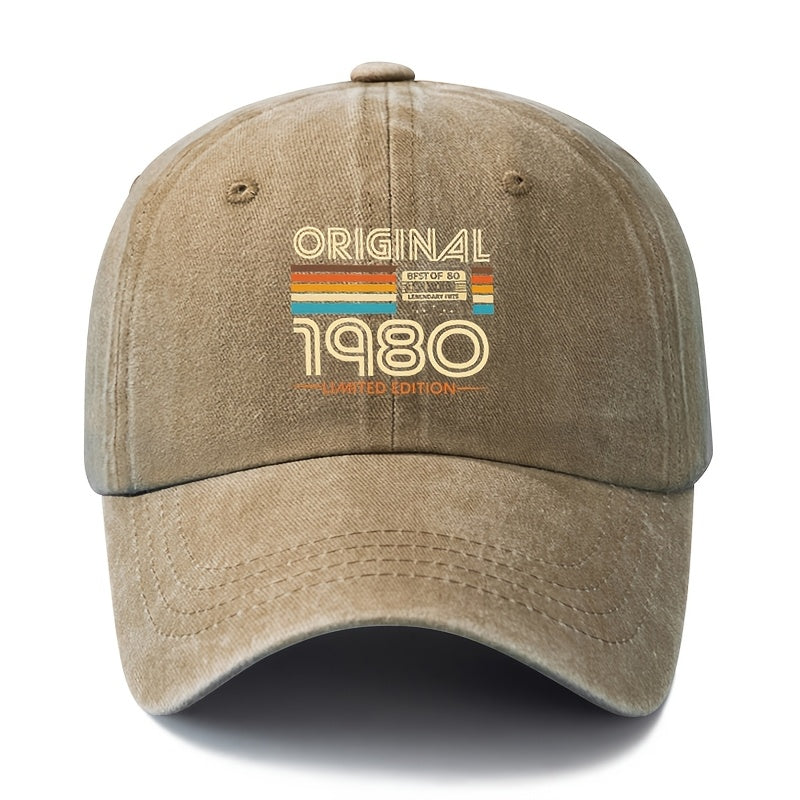 A Unisex, Stylish, and Versatile ORIGINAL 1980 Printed Baseball Cap. This Classic Vintage-washed Outdoor Lightweight Curved-brim Hat Is Also Known as a Trucker Cap. Suitable for Casual Occasions Like Outdoor Vacations, Travel, and Camping, It Also