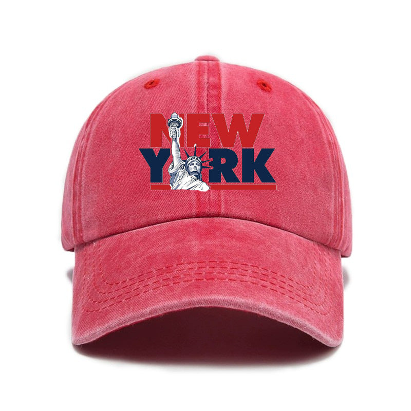 1 Washed Distressed Printed Baseball Cap for Adults, Versatile Vintage New York Statue of Liberty Print Washed Distressed Soft Top Sun Baseball Cap, Unisex