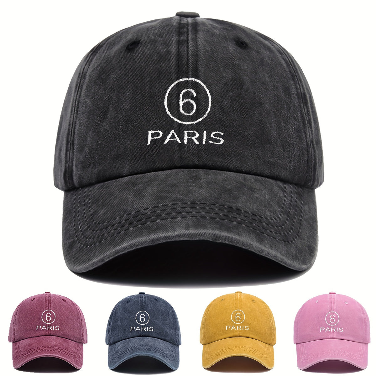 MM Style "Paris" Number ⑦ Baseball Cap Solid Color Easy Paris Embroidery Number 6 Fashion Curved Brim Hat Universal for All Seasons Men And Women Adjustable Size Comfortable And Breathable