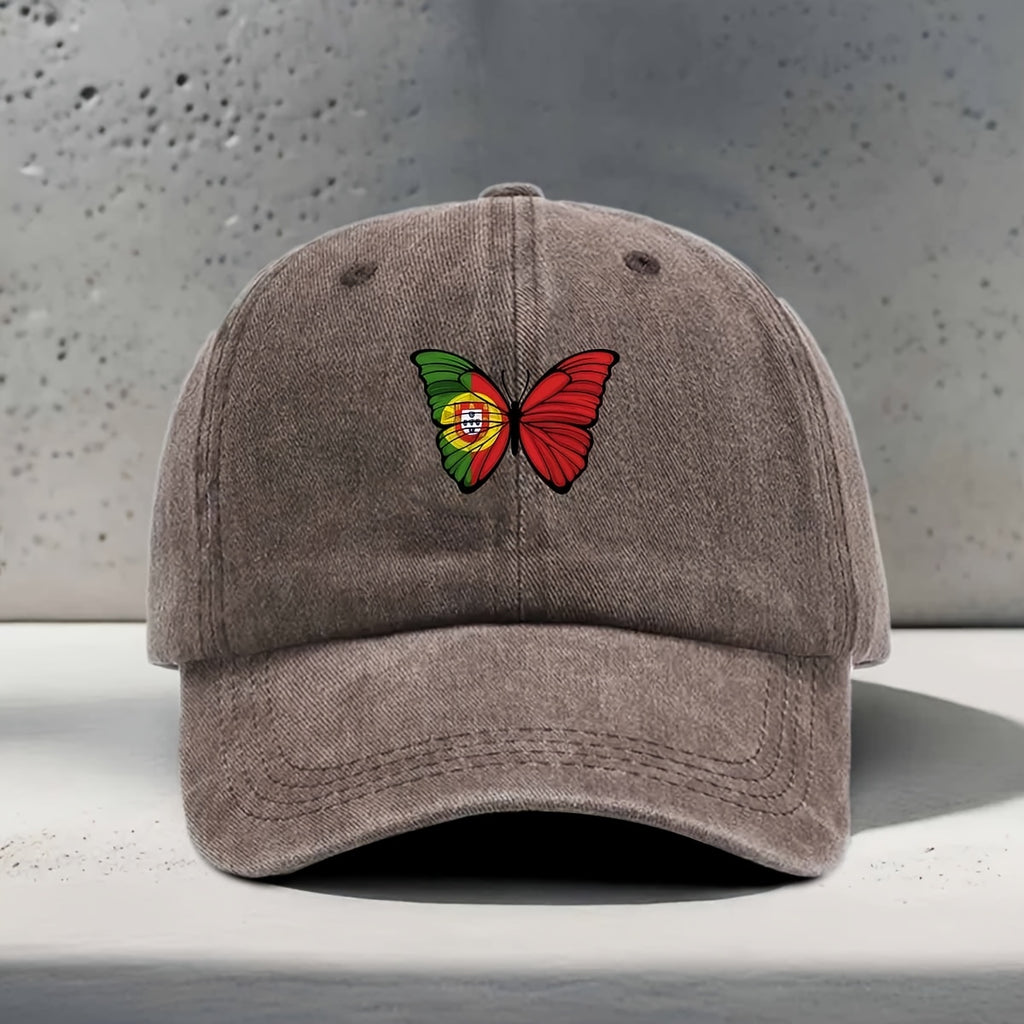 Women'S Baseball Cap Portuguese Flag Element Butterfly Print Classic Trendy Fashion Easy Unisex Dad Hat Travel Vacation Outdoor Sports Multi-Scene Matching Curved Brim Style Casual Lightweight Comfortable Non-Constricting Soft Top Hat