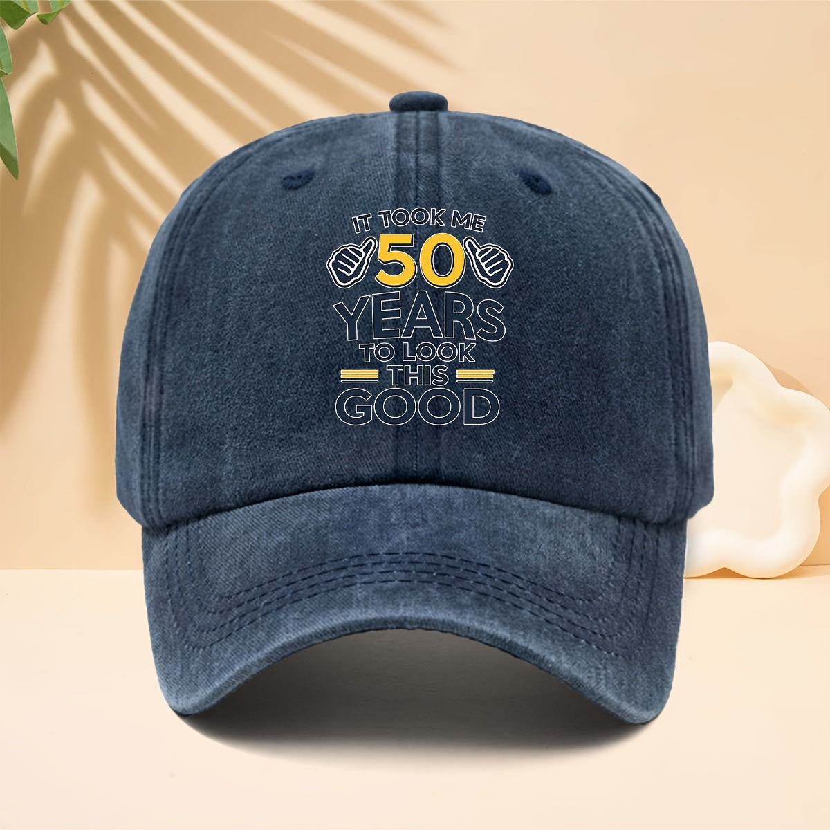 50Th Birthday Commemorative Washed Baseball Cap Self-Deprecating Humorous Slogan Distressed Dad Hat Retro Distressed Soft Top Hat Trucker Cap Casual All-Match Can Be Party Gift Or Wearable Item Making The Birthday Star The Center of Attention Daily